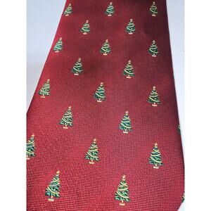 AMERICAN GREETINGS MENS TIE BURGUNDY WITH CHRISTMAS TREES 4 X 58